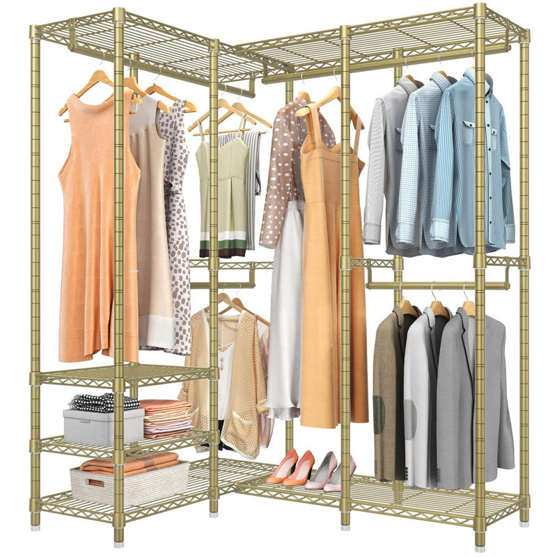 VIPEK L40 L-Shaped Corner Wardrobe Heavy-Duty Freestanding Clothes Rack with 1110 LBS Capacity , 53.75" x 38" x 76.4", Gold