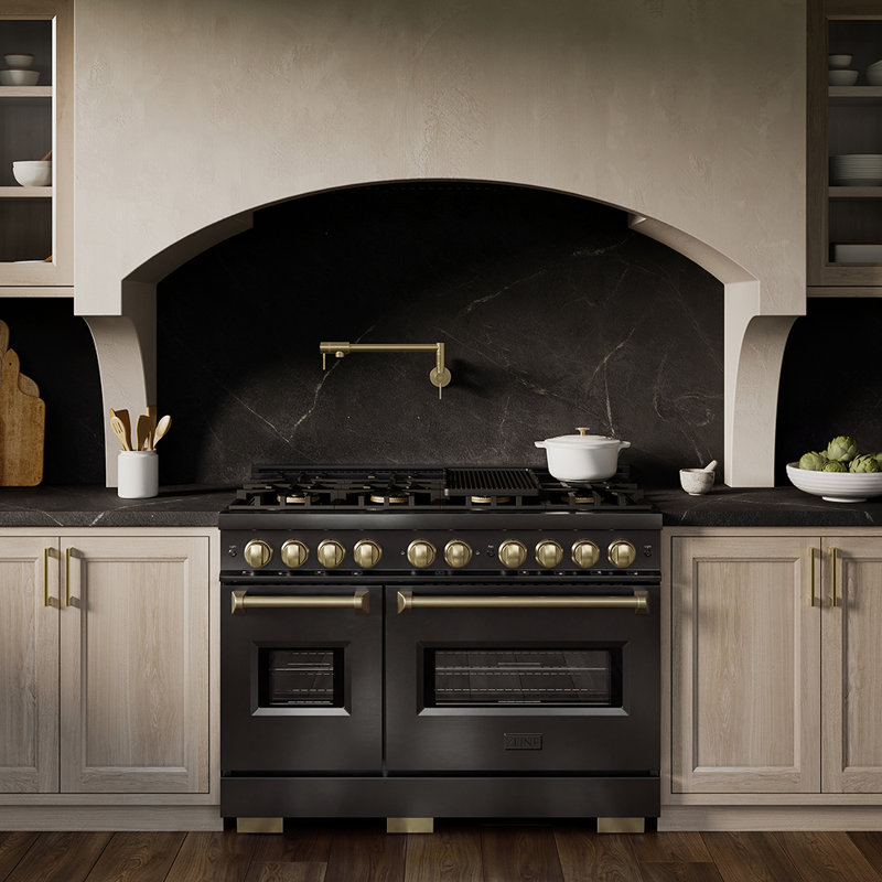 ZLINE Autograph 48 in. Classic Gas Range with 8 Burner DuoPro Cooktop w/ Champagne Bronze Accents, Black Stainless Steel