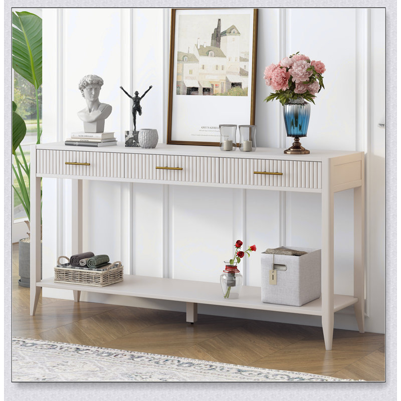 Console de hall d'entrée de haute qualité avec tiroirs à rayures verticales, longs pieds pour une élégance moderne et du rangement