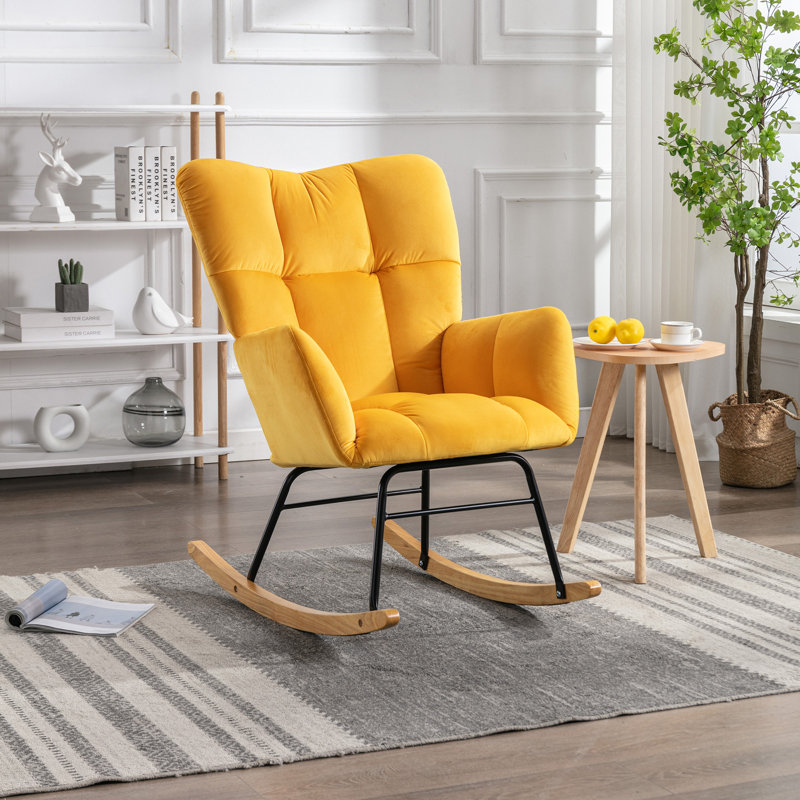 Chaise berçante moderne Marsa, Velours jaune