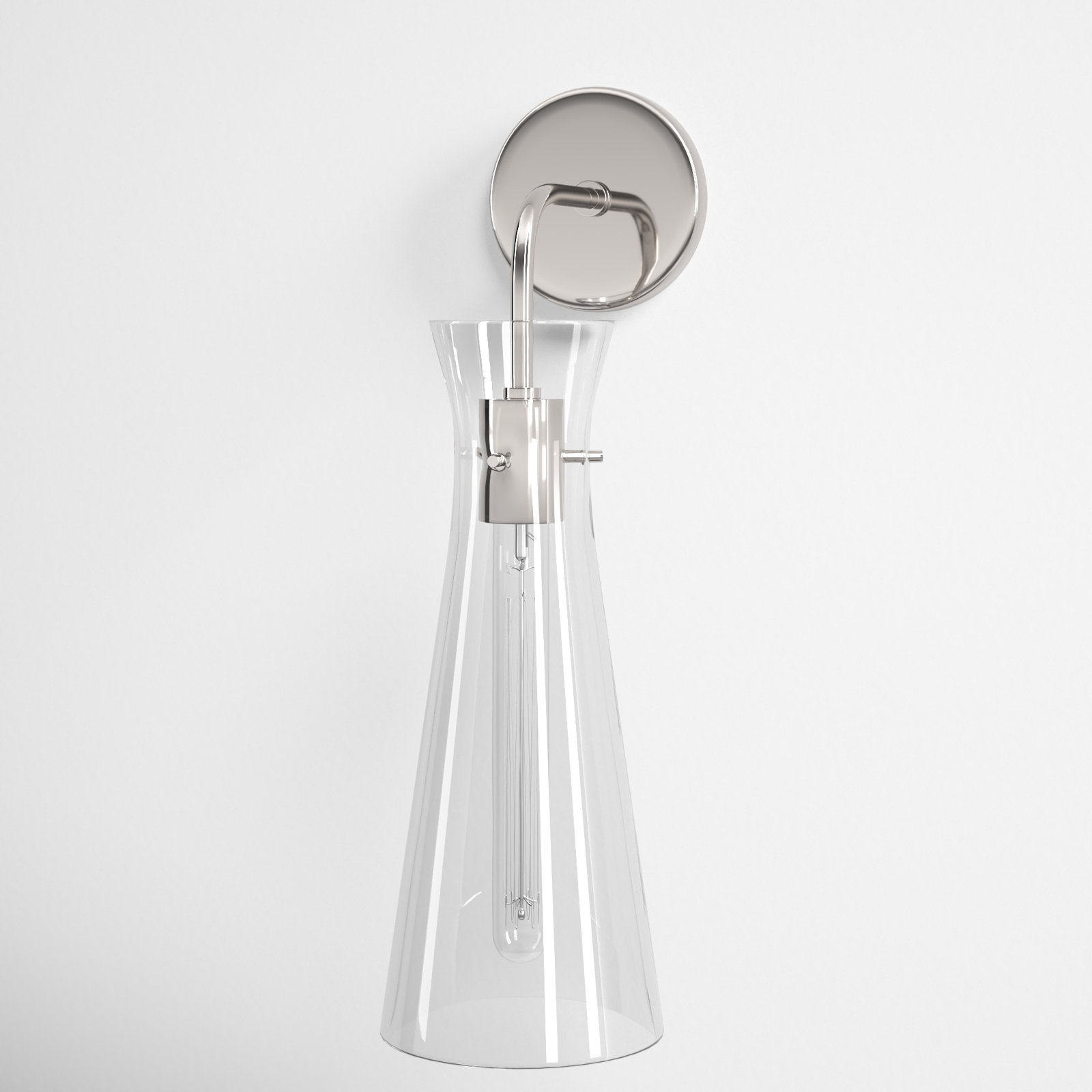 Gena Single Light Glass Dimmable Armed Sconce, Polished Nickel