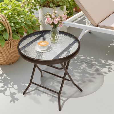 Hicham 17.7 L x 17.7 W Folded Outdoor Side Table with Glass Round Top