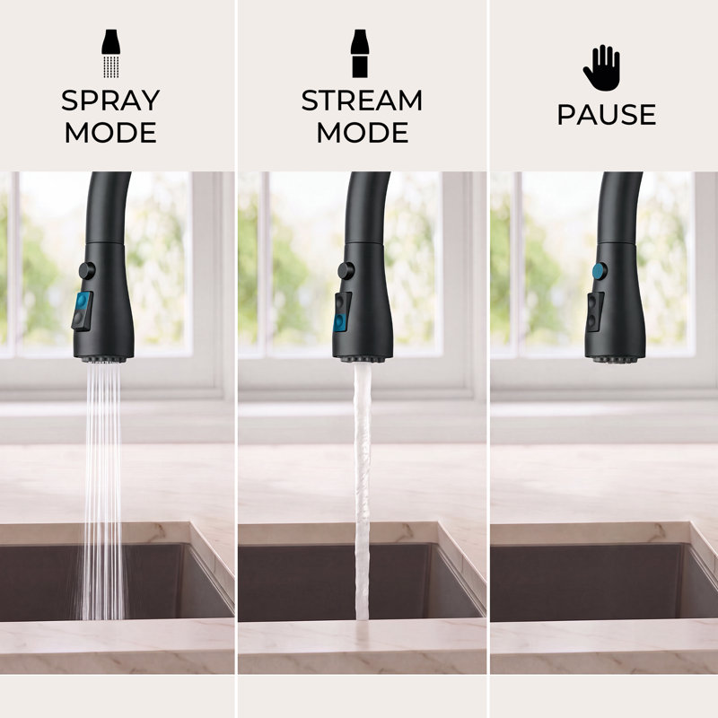 Forious® Ultra Pull Down Single Handle Kitchen Faucet with Soap Dispenser, Matte Black