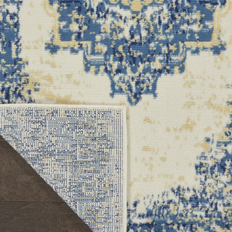 Tapis oriental bleu / ivoire Burnie, Tapis de couloir 2 pi 3 po x 12 pi