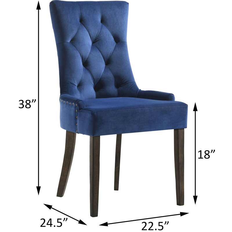Ensemble de 2 chaises d'appoint bleues avec dossier en velours de construction (de 2)
