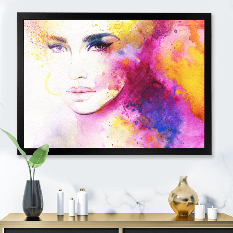 «Fashion Model With Vivid Make Up III», art mural sur toile Glam, H 8 po x l 12 po x P 1 po, Cadre photo noir