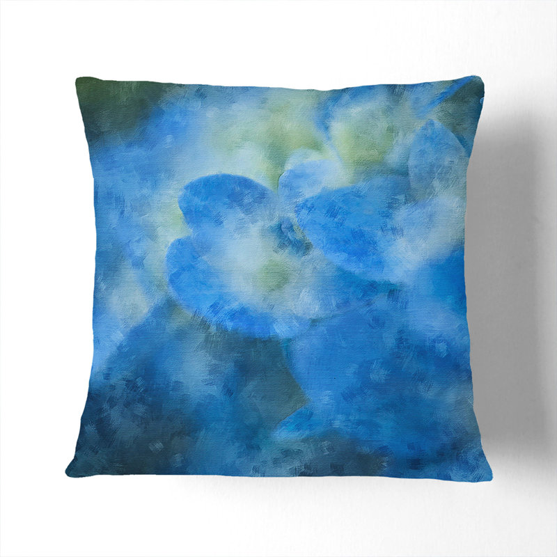 Hydrangea Flowers Painting Square Throw Cushion, 55cm H x 55cm W x 20cm D, Black