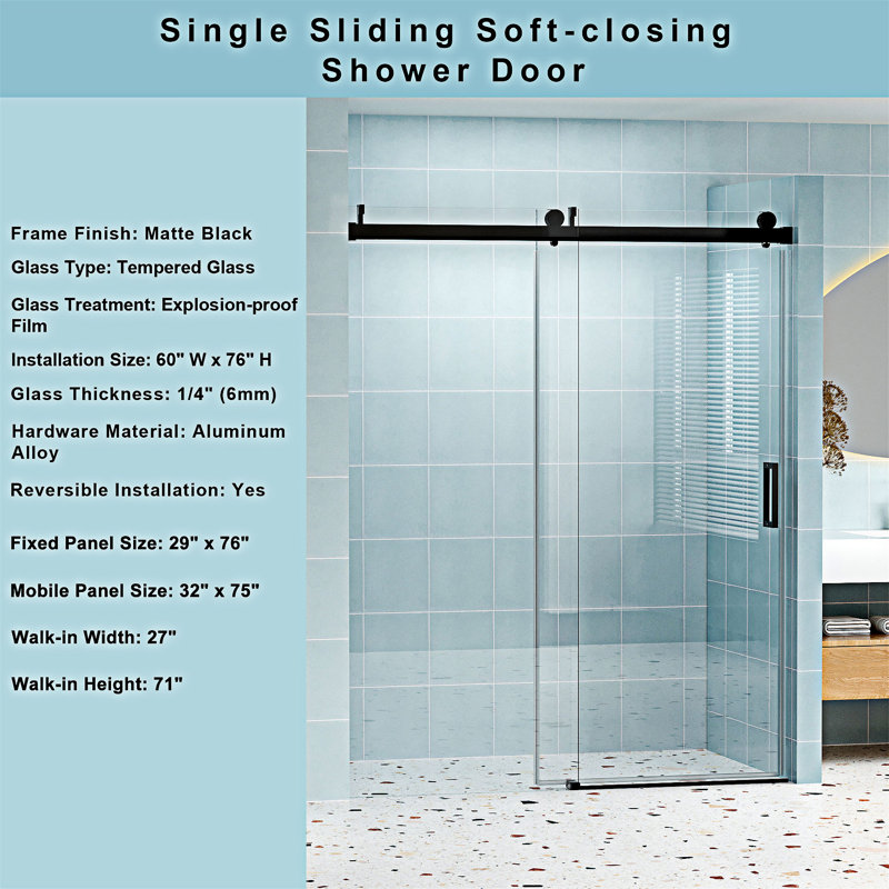 Frameless Soft-Closing Single Sliding Shower Door