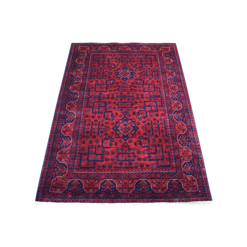 Tapis afghan Khamyab rouge profond et saturé en laine organique noué à la main 3 pi 4 po x 4 pi 9 po 5BA5660B6B7946C68C6F56BE4E22FFFC