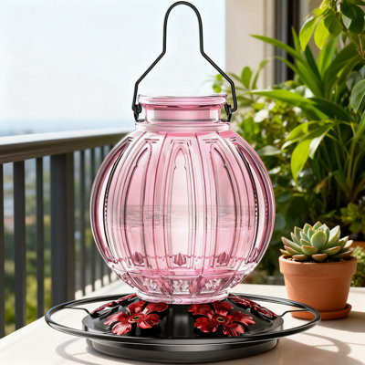 Glass Hummingbird Feeder For Outdoors Hanging With 5 Flower Feeding Ports And Perch, 26 Oz Leak-Proof Nectar Feeder For Garden And Backyard Decor