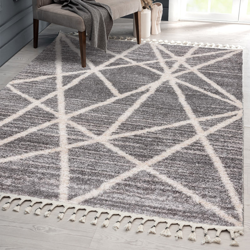 Tapis gris / crème Emmaleen Power Loom Performance, Rectangle 7 pi 6 po x 10 pi