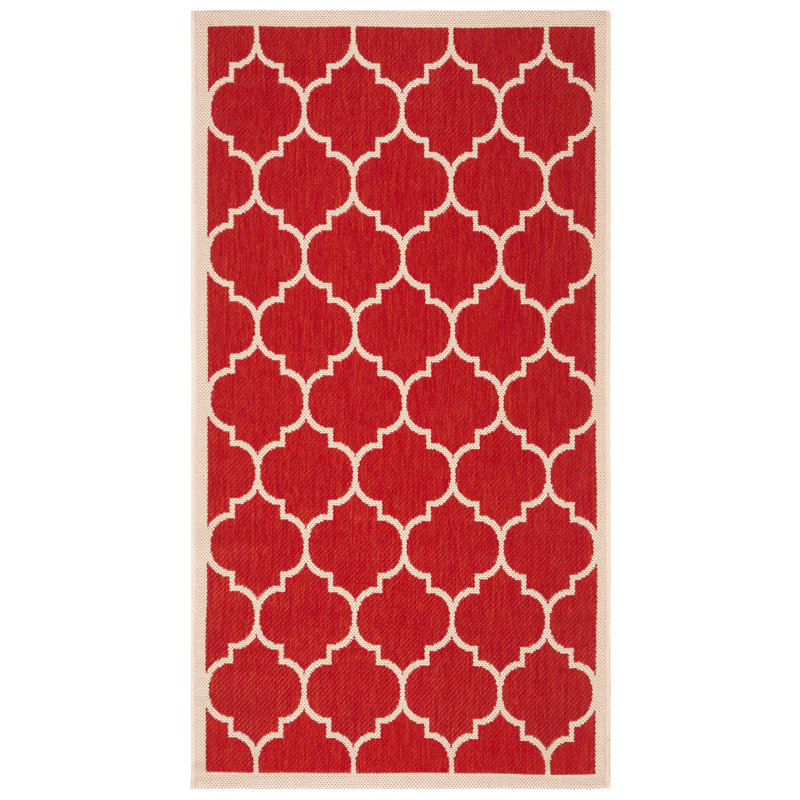 Tapis d'intérieur / extérieur à motif géométrique rouge / beige Arneshia, Rectangle 2 pi 7 po x 5 pi