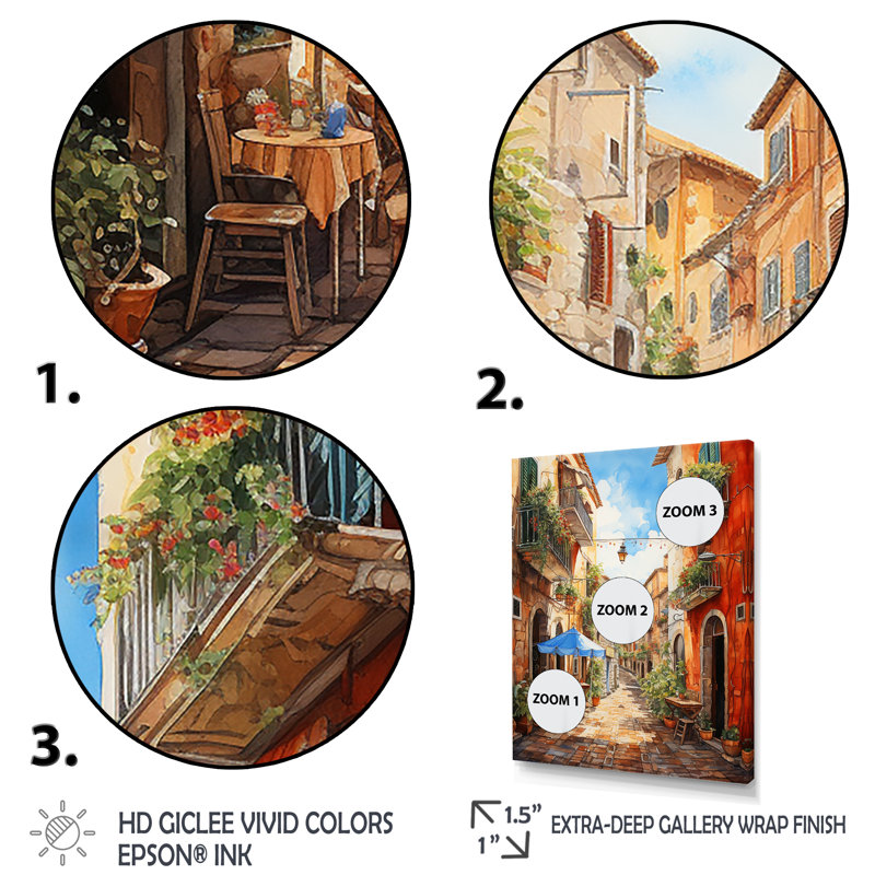 «Italian Village Essence 1», art mural Italie, H 40 po x l 30 po x P 1,5 po, Cadre photo blanc