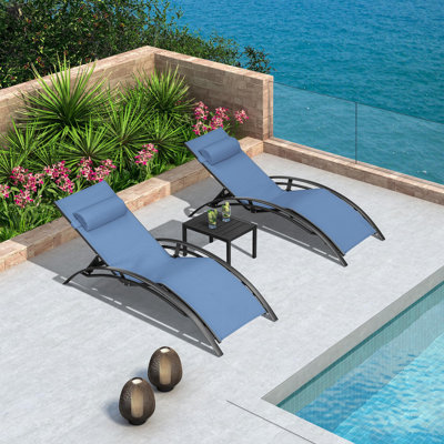 Patio Outdoor 69.3" Long Reclining Chaise Lounge Set Of 3 With Arm For All Weather, Side Table Included by Winston Porter