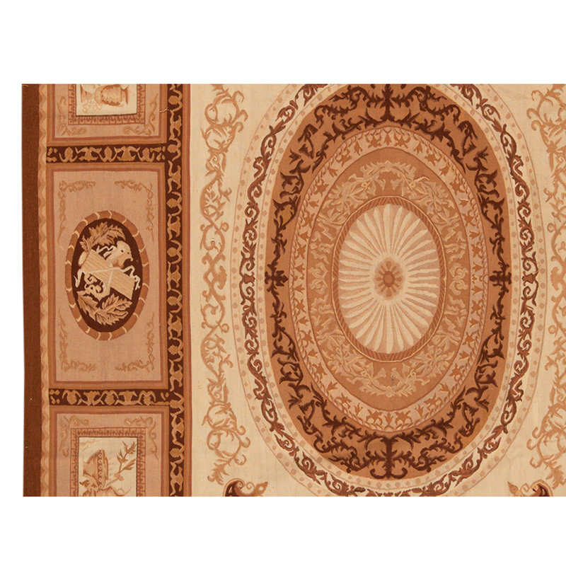 Tapis brun foncé / beige unique de haute qualité noué à la main