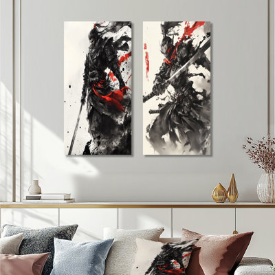 China Warrior In And Red Tones I - Warrior China Wall Art 2 Pieces Set