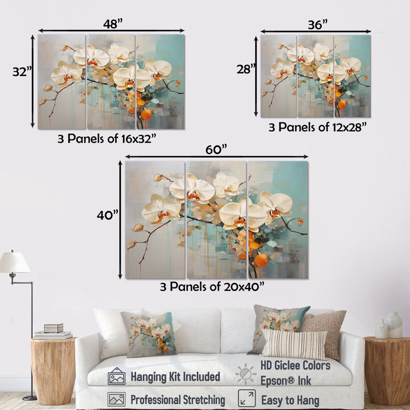 Orchidées beiges tranquillité - ensemble d'art mural orchidées, Toile tendue, H 32 po x l 48 po x P 1 po
