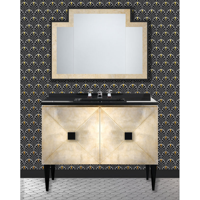 Jetset 43.7'' W Single Vanity, Antiqued Aluminum Leaf, Absolute Black Granite