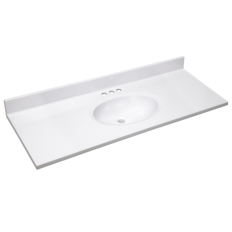 Solid White 49" Cultured Marble Vanity Top with Integrated Sink