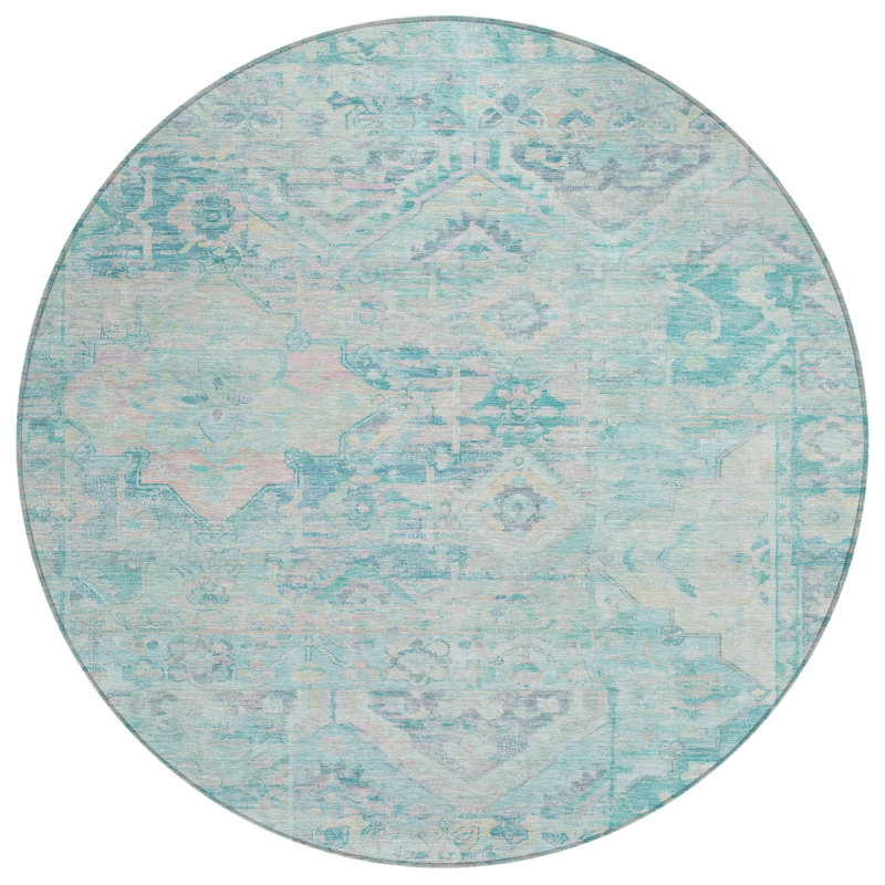 Aelain Teal Washable Indoor-Outdoor Rug - LOOMLAN, 2'6" x 3'10"