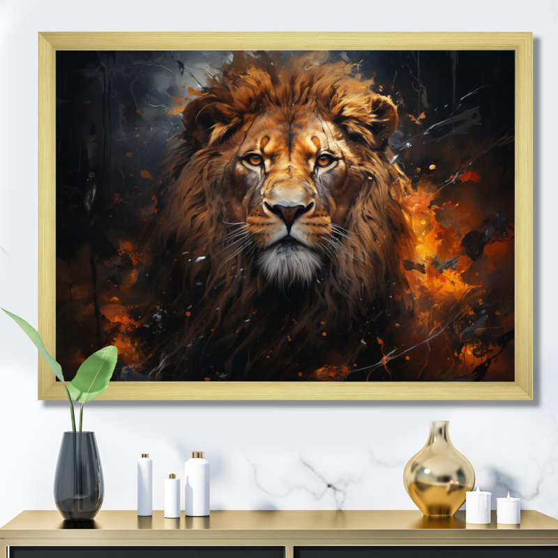 Photographie de lion avec II, H 30 po x l 40 po x P 1,5 po, Cadre doré simple