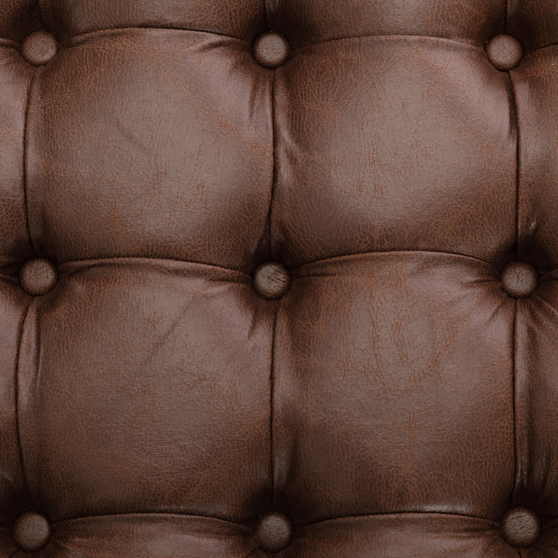 28" Square Button Tufted Metal Ottoman With Multiple Fabric Options, Dark Brown Faux Leather