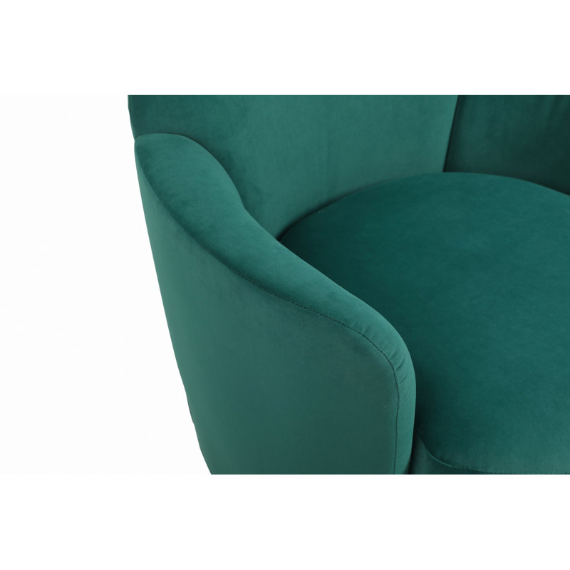 Fauteuil demi-tonneau pivotant, fauteuil d'appoint, fauteuil avec base en acier inoxydable, Velours émeraude