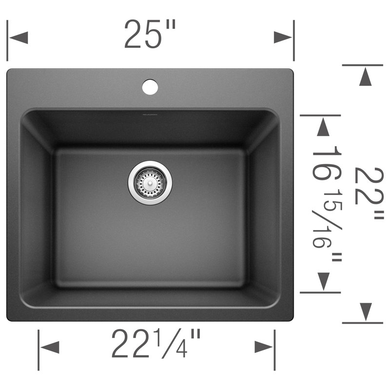 Évier à lessive encastré en composite de granit avec crépine Liven Silgranit 25 po x l 22 po, Anthracite