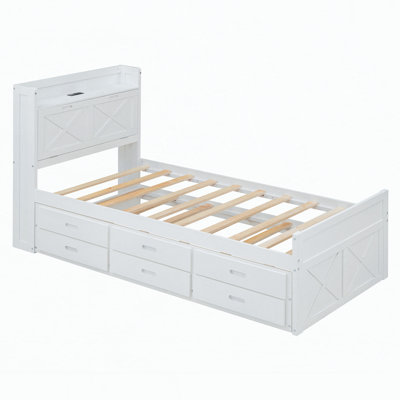 Lit plateforme en bois avec lit gigogne et rangement