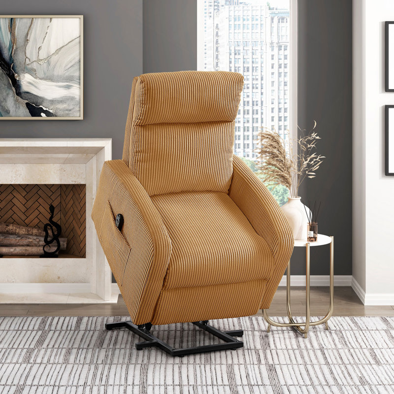 Fauteuil inclinable électrique en velours côtelé 1pc, Jaune