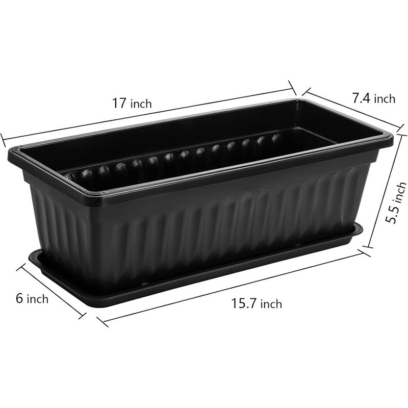 Window Box Planter, 17 Inches Flower Window Box Rectangu..., Black, 7