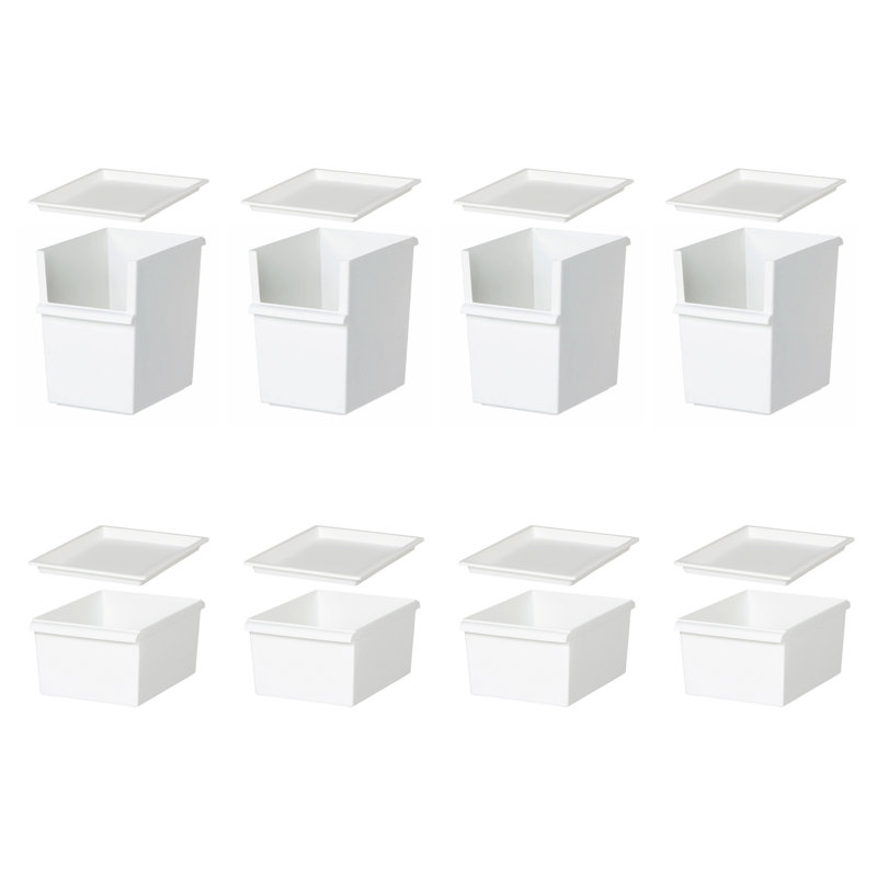 Like-it Plastic Container Storage Box Set with Lids White for Closet Pantry Set of 8