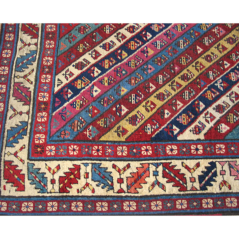 Antique Colorful Tribal Stripe Pattern Caucasian Shirvan Hallway Runner Rug