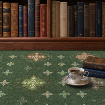  Washable Non-Slip Area Rug for Living Room, Slip Soft Low Pile Geometric Star Medallions Indoor Rug, Olive Green, 4'x6'