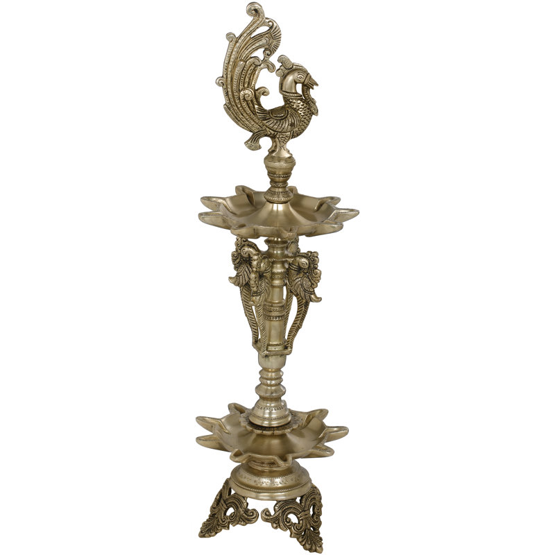 Lampe sur pied 23 "Auspicieuse paon, Laiton poli