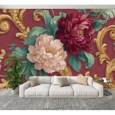 Papier peint adhésif de style baroque à motif floral luxueux Ambien doux H 100 po x l 144 po, papier peint amovible en PVC pour chambre à coucher, bureau à domicile