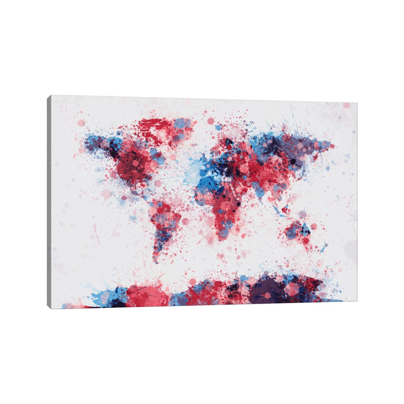World Map Paint Drops V by Michael Tompsett - Wrapped Canvas Print, 20.32 cm H x 30.48 cm W