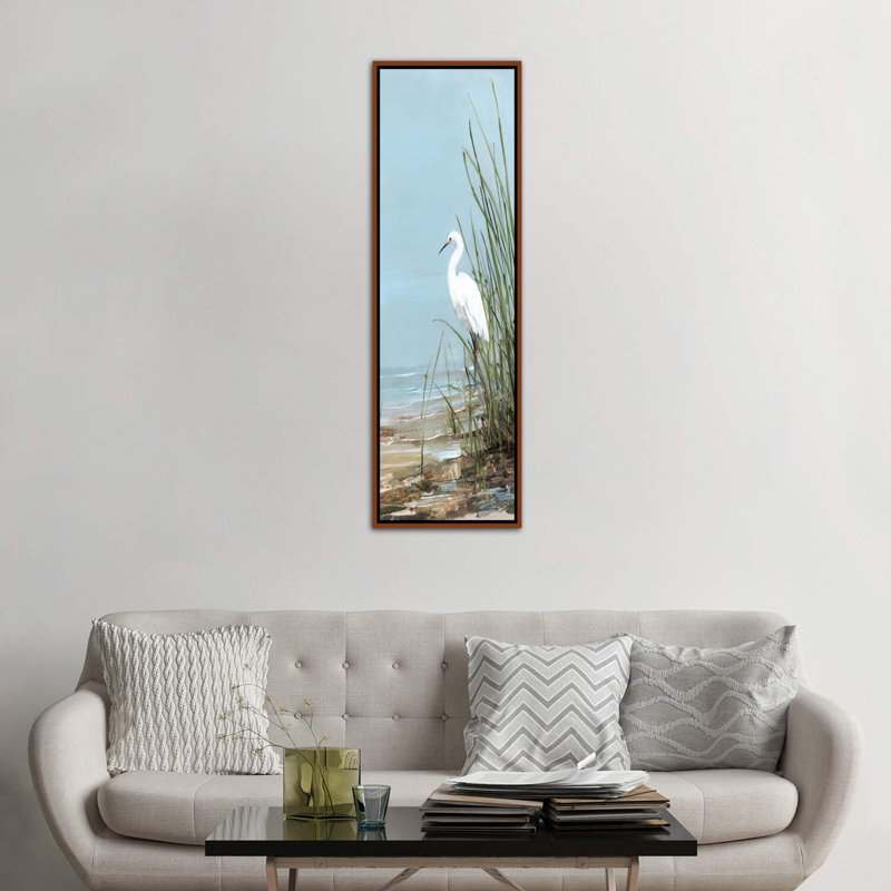 «Island Egret II» par Sally Swatland, reproduction d'art panoramique, H 48 po x l 16 po x P 1,5 po, Pas de tapis