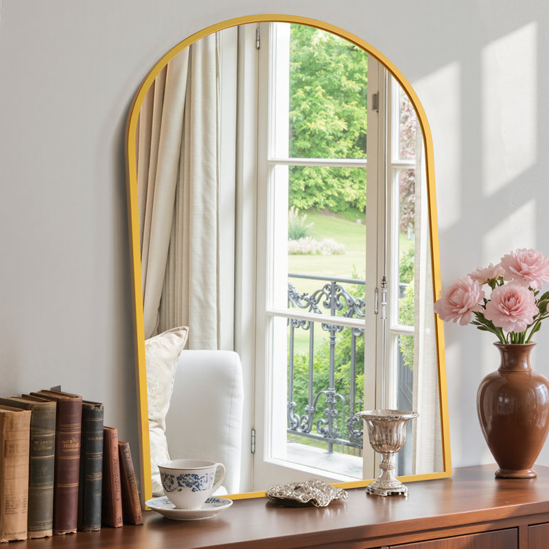 Dochas Aluminum Arch Mirror, Gold, 38" x 26"