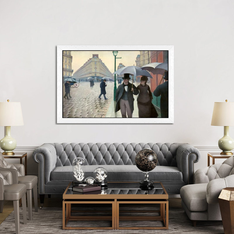 Paris Street: A Rainy Day by Gustave Caillebotte - Painting on Canvas, 152.5 cm H x 101.5 cm W, White Framed