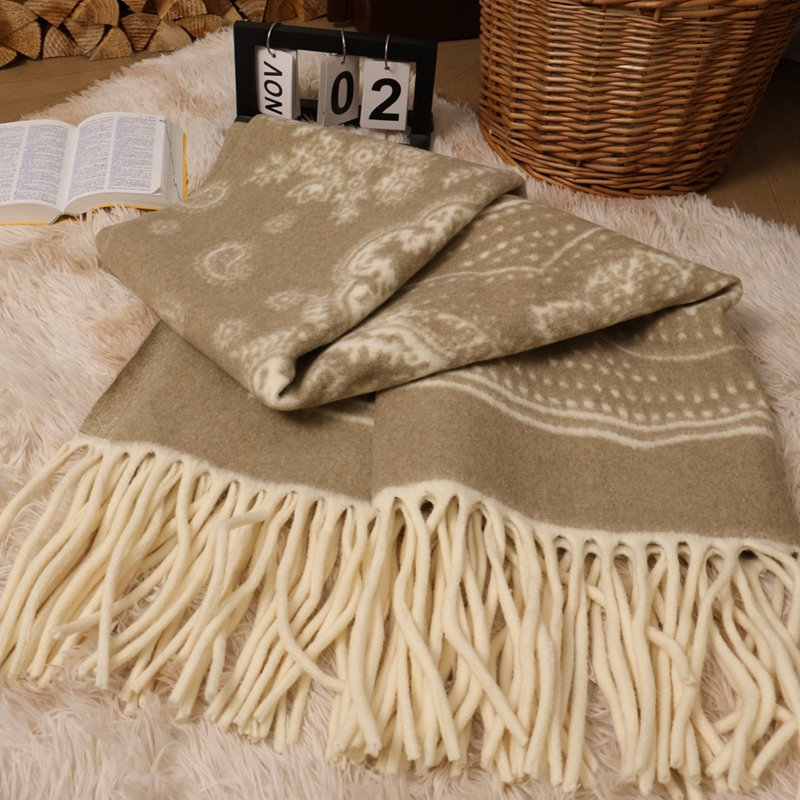 Tassel Throw Blanket, Cozy Poncho Blanket For Women., Beige Paisley