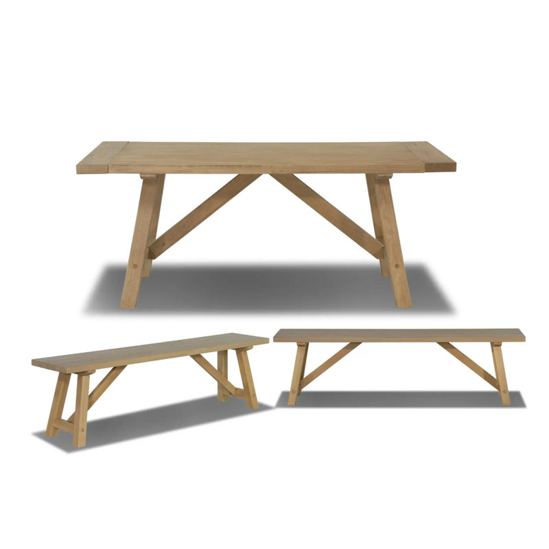 Cascais Dining Set With Farmhouse Base, Tan