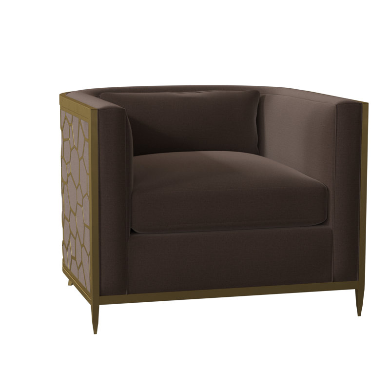 Caracole Upholstery Barrel Chair, Off-white Linen, Gold