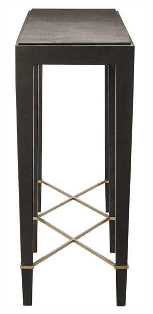 Verona 76'' W Solid Wood Console Table, Black Lacquered Linen
