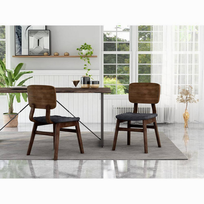 Ensemble de 2 chaises d'appoint de style Mid-Century en bois massif à finition noyer