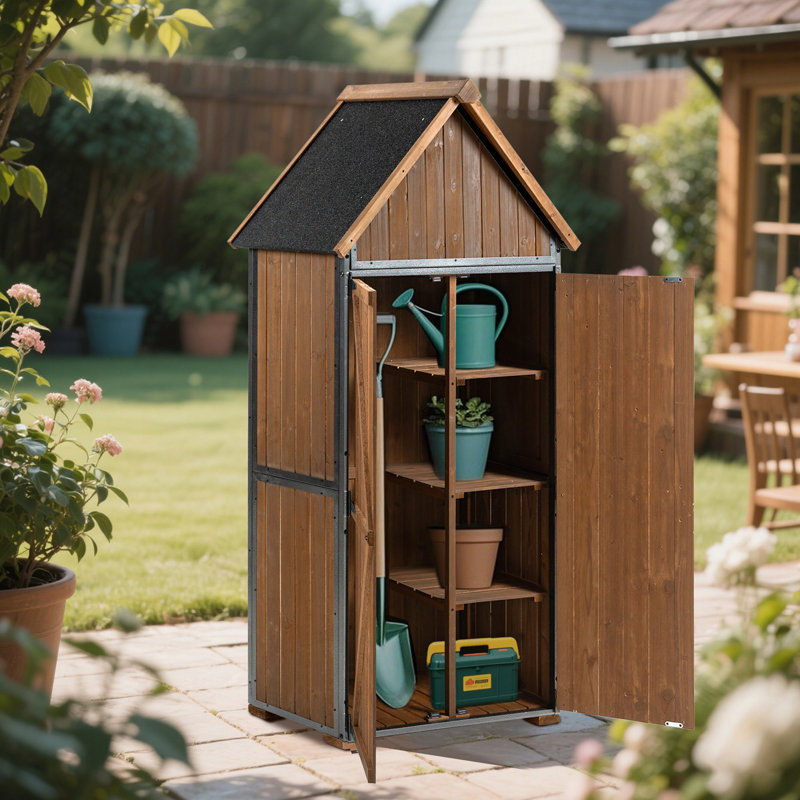 Outdoor Storage Cabinet, Garden Shed Tool Shed With Metal Frame, 67.05" H x 32.35" W x 21.05" D