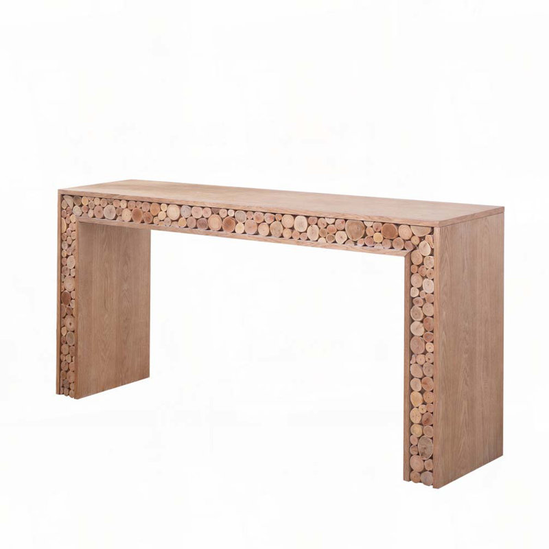 Rustic Wood Console Table with Natural Log Accent
