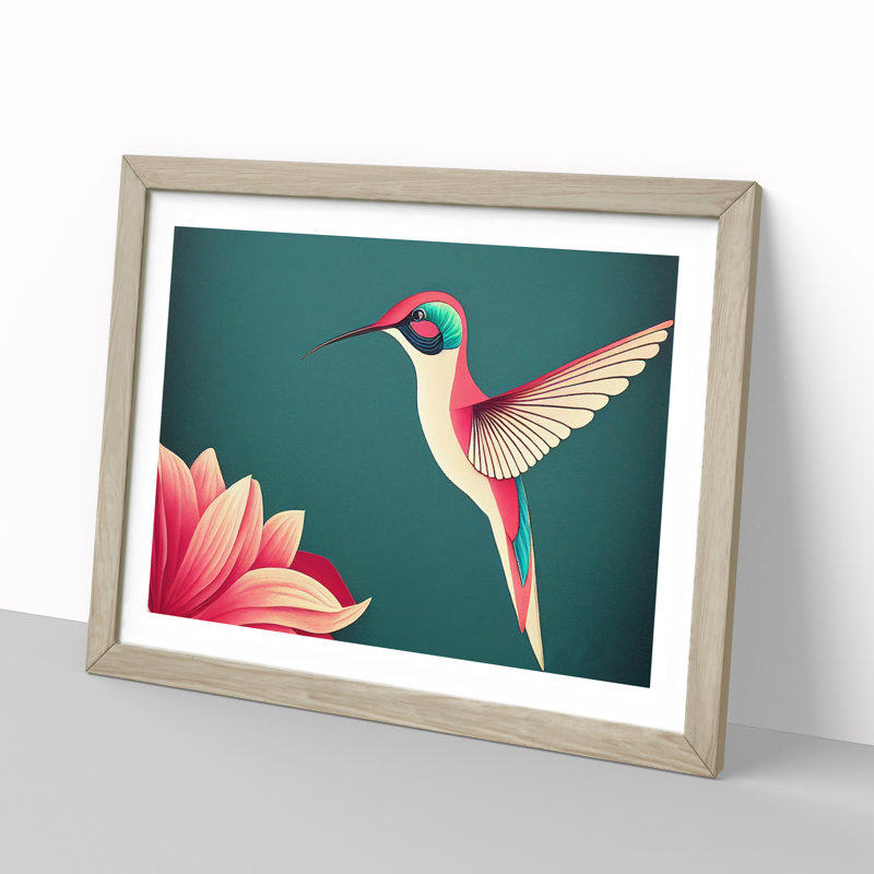 Hummingbird Abstract - Single Picture Frame Print, 46cm H x 64cm W x 2cm D, Oak
