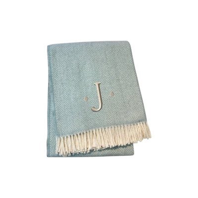 55" X 70" White Herringbone Cotton Blend J Throw Blanket with Tassels And Embroidery