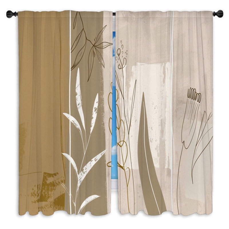Botanical lines Window Curtains  Abstract Sketchy Drapes - 2 Panels, L 40 po x L 61 po